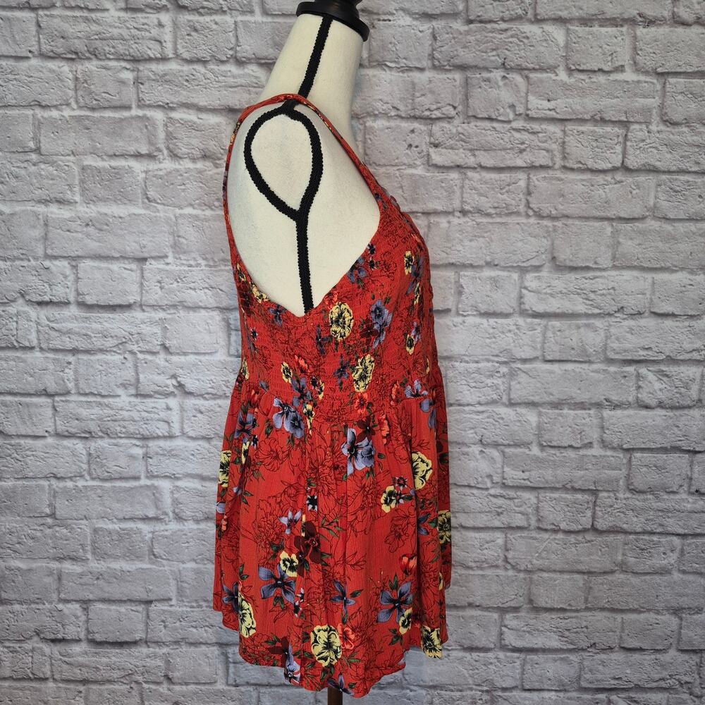 Torrid top burnt orange floral sleeveless gauze smocked halter babydoll size 2X - Picture 8 of 11